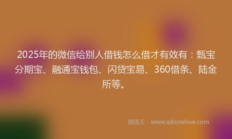 2025年的微信给别人借钱怎么借才有效有:甄宝分期宝、融通宝钱包、闪贷宝易、360借条、陆金所等。
