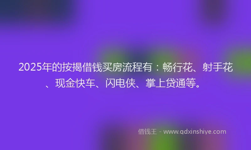 2025年的按揭借钱买房流程有：畅行花、射手花、现金快车、闪电侠、掌上贷通等。