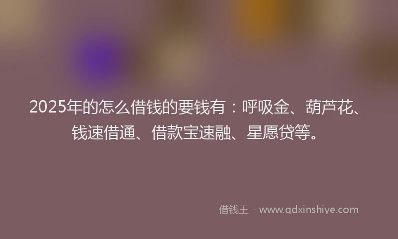 2025年的怎么借钱的要钱有：呼吸金、葫芦花、钱速借通、借款宝速融、星愿贷等。