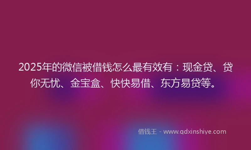 2025年的微信被借钱怎么最有效有：现金贷、贷你无忧、金宝盒、快快易借、东方易贷等。