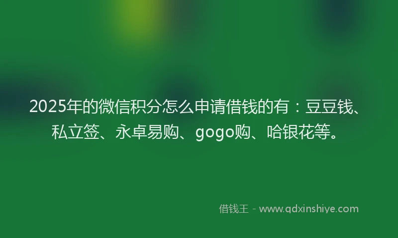 2025年的微信积分怎么申请借钱的有：豆豆钱、私立签、永卓易购、gogo购、哈银花等。