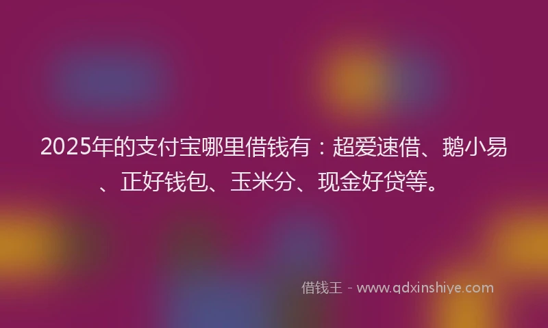 2025年的支付宝哪里借钱有：超爱速借、鹅小易、正好钱包、玉米分、现金好贷等。