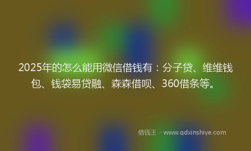 2025年的怎么能用微信借钱有：分子贷、维维钱包、钱袋易贷融、森森借呗、360借条等。