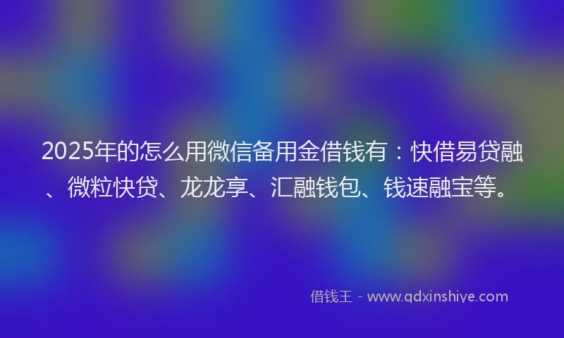 2025年的怎么用微信备用金借钱有：快借易贷融、微粒快贷、龙龙享、汇融钱包、钱速融宝等。