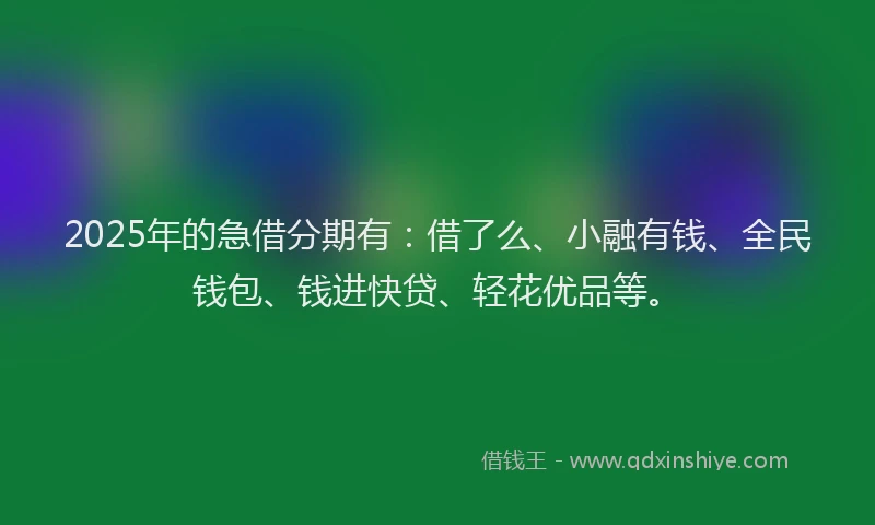 2025年的急借分期有：借了么、小融有钱、全民钱包、钱进快贷、轻花优品等。