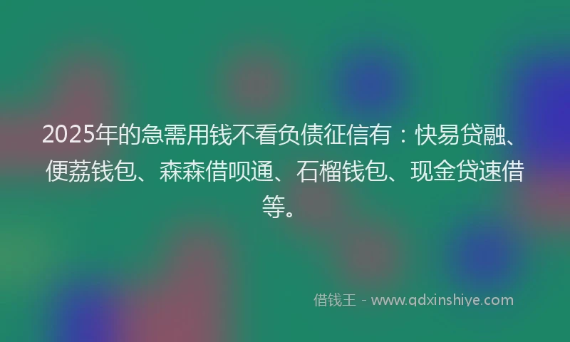 2025年的急需用钱不看负债征信有：快易贷融、便荔钱包、森森借呗通、石榴钱包、现金贷速借等。