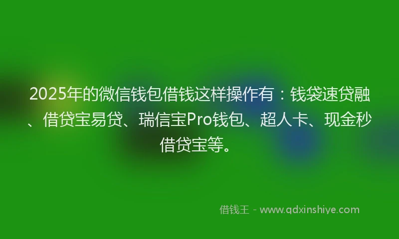 2025年的微信钱包借钱这样操作有：钱袋速贷融、借贷宝易贷、瑞信宝Pro钱包、超人卡、现金秒借贷宝等。