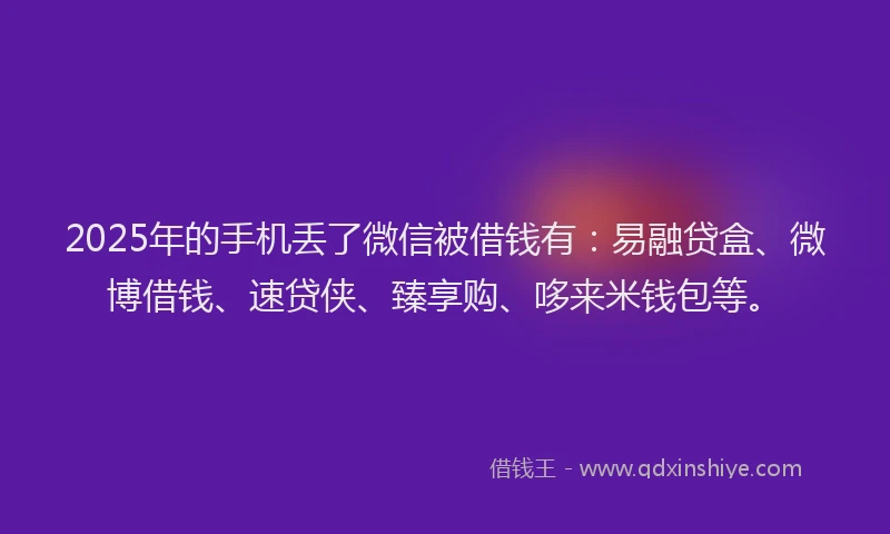 2025年的手机丢了微信被借钱有：易融贷盒、微博借钱、速贷侠、臻享购、哆来米钱包等。