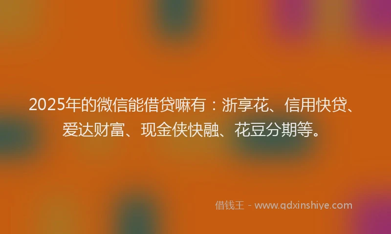 2025年的微信能借贷嘛有：浙享花、信用快贷、爱达财富、现金侠快融、花豆分期等。