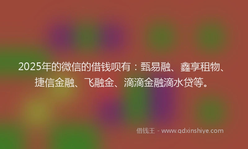 2025年的微信的借钱呗有：甄易融、鑫享租物、捷信金融、飞融金、滴滴金融滴水贷等。