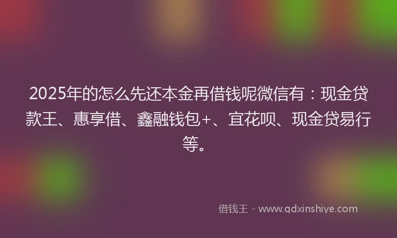 2025年的怎么先还本金再借钱呢微信有：现金贷款王、惠享借、鑫融钱包+、宜花呗、现金贷易行等。