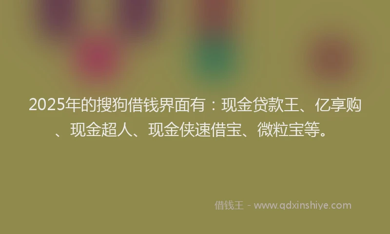 2025年的搜狗借钱界面有：现金贷款王、亿享购、现金超人、现金侠速借宝、微粒宝等。