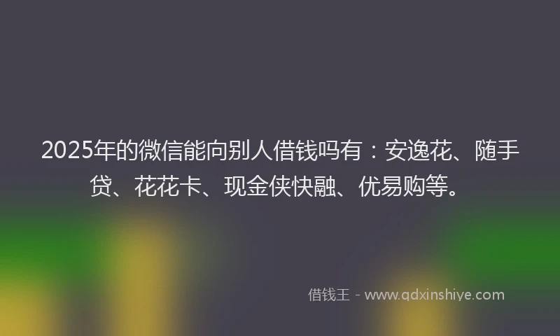 2025年的微信能向别人借钱吗有：安逸花、随手贷、花花卡、现金侠快融、优易购等。