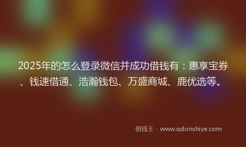 2025年的怎么登录微信并成功借钱有：惠享宝券、钱速借通、浩瀚钱包、万盛商城、鹿优选等。