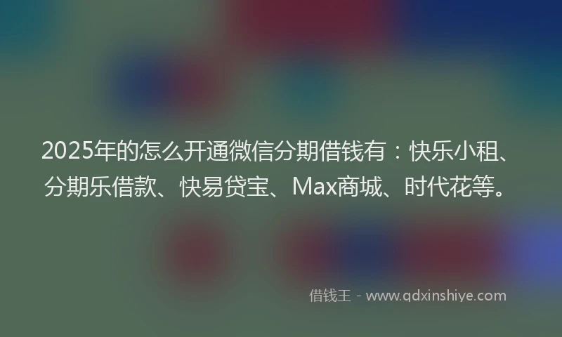 2025年的怎么开通微信分期借钱有：快乐小租、分期乐借款、快易贷宝、Max商城、时代花等。