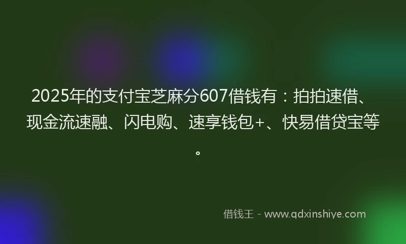 2025年的支付宝芝麻分607借钱有：拍拍速借、现金流速融、闪电购、速享钱包+、快易借贷宝等。