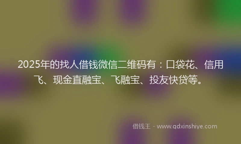 2025年的找人借钱微信二维码有：口袋花、信用飞、现金直融宝、飞融宝、投友快贷等。
