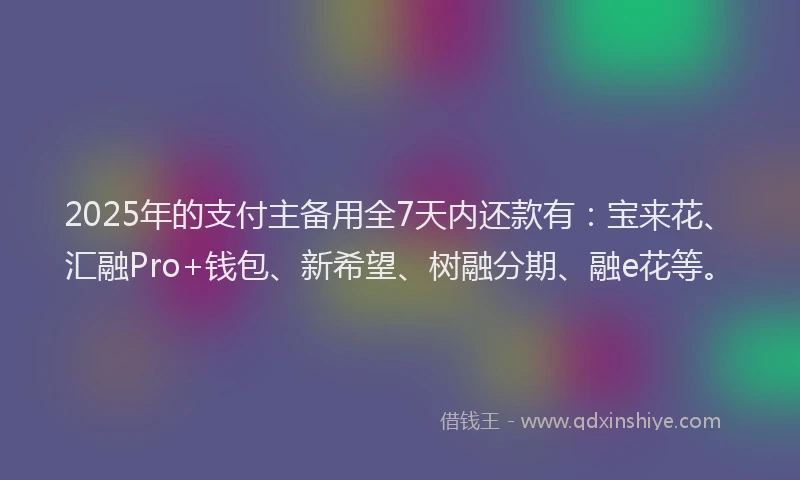 2025年的支付主备用全7天内还款有：宝来花、汇融Pro+钱包、新希望、树融分期、融e花等。