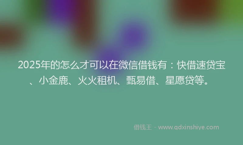 2025年的怎么才可以在微信借钱有：快借速贷宝、小金鹿、火火租机、甄易借、星愿贷等。