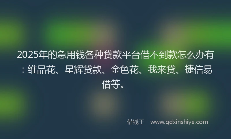 2025年的急用钱各种贷款平台借不到款怎么办有：维品花、星辉贷款、金色花、我来贷、捷信易借等。