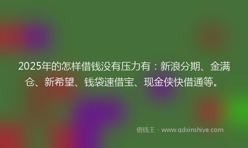 2025年的怎样借钱没有压力有：新浪分期、金满仓、新希望、钱袋速借宝、现金侠快借通等。