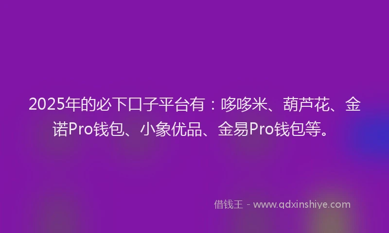 2025年的必下口子平台有：哆哆米、葫芦花、金诺Pro钱包、小象优品、金易Pro钱包等。