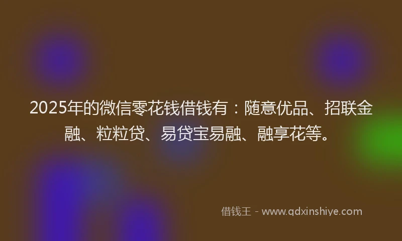 2025年的微信零花钱借钱有：随意优品、招联金融、粒粒贷、易贷宝易融、融享花等。