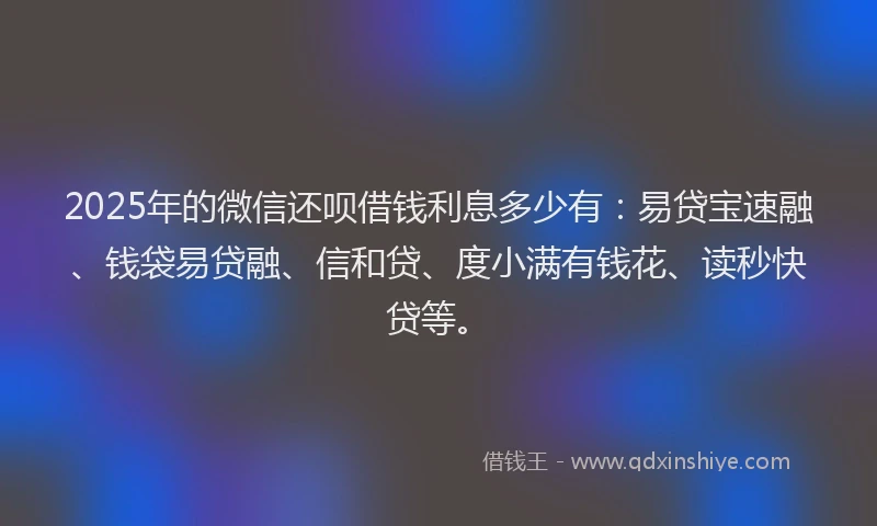 2025年的微信还呗借钱利息多少有：易贷宝速融、钱袋易贷融、信和贷、度小满有钱花、读秒快贷等。