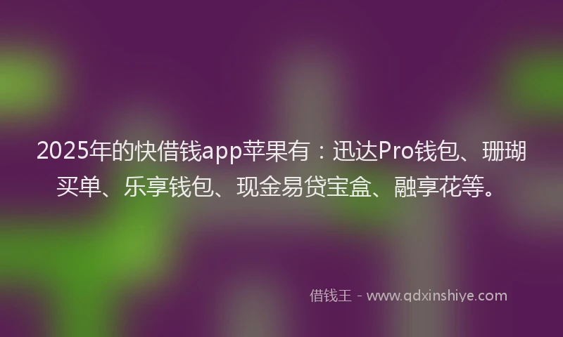 2025年的快借钱app苹果有：迅达Pro钱包、珊瑚买单、乐享钱包、现金易贷宝盒、融享花等。