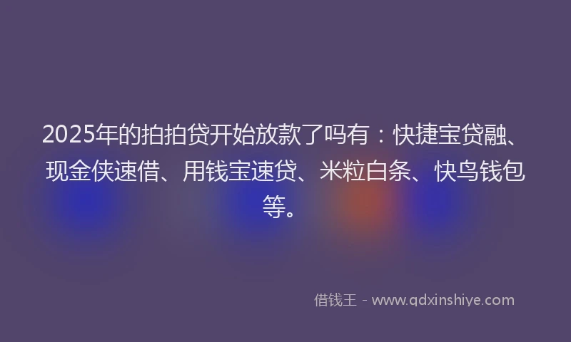 2025年的拍拍贷开始放款了吗有：快捷宝贷融、现金侠速借、用钱宝速贷、米粒白条、快鸟钱包等。