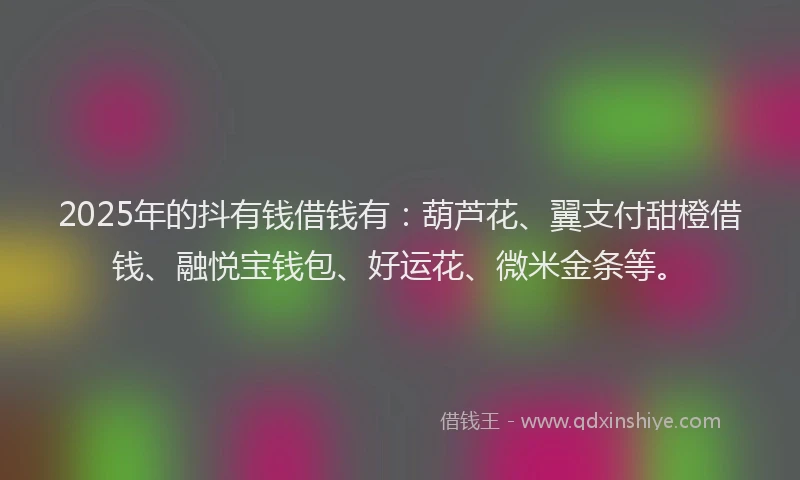 2025年的抖有钱借钱有：葫芦花、翼支付甜橙借钱、融悦宝钱包、好运花、微米金条等。