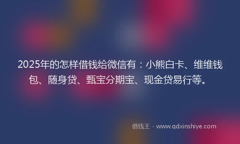 2025年的怎样借钱给微信有：小熊白卡、维维钱包、随身贷、甄宝分期宝、现金贷易行等。