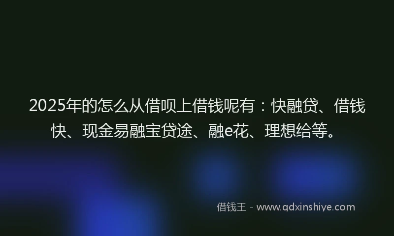 2025年的怎么从借呗上借钱呢有：快融贷、借钱快、现金易融宝贷途、融e花、理想给等。