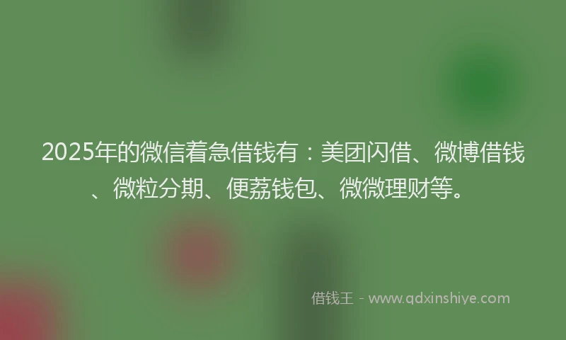 2025年的微信着急借钱有：美团闪借、微博借钱、微粒分期、便荔钱包、微微理财等。