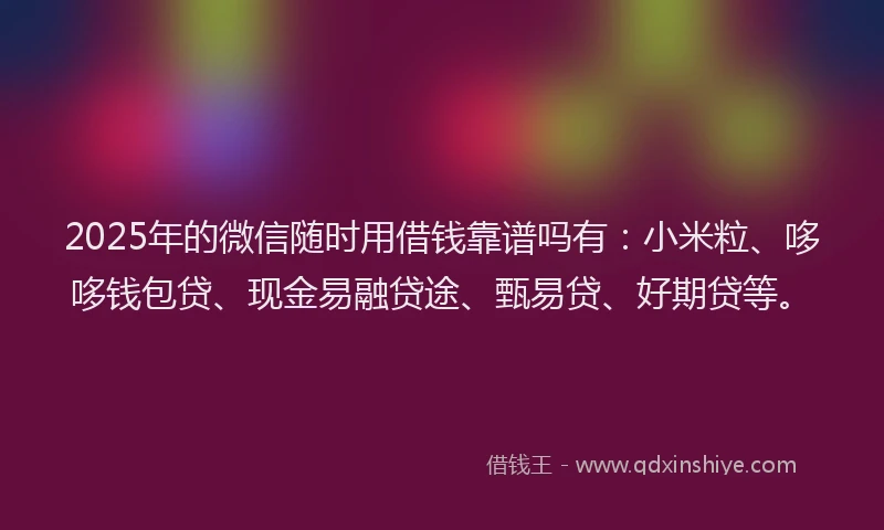 2025年的微信随时用借钱靠谱吗有：小米粒、哆哆钱包贷、现金易融贷途、甄易贷、好期贷等。