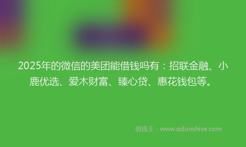2025年的微信的美团能借钱吗有：招联金融、小鹿优选、爱木财富、臻心贷、惠花钱包等。