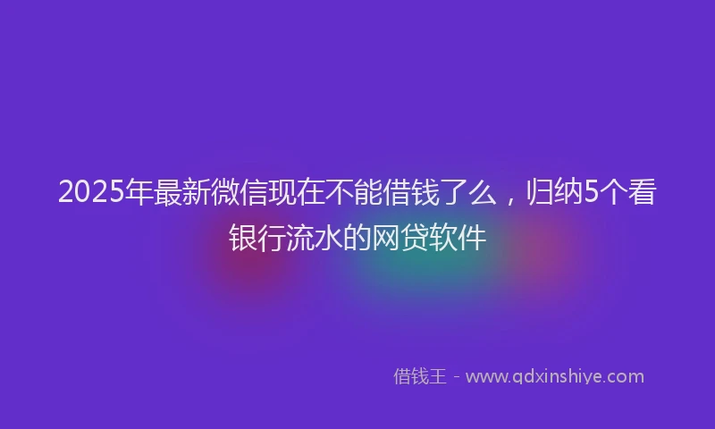 2025年最新微信现在不能借钱了么，归纳5个看银行流水的网贷软件