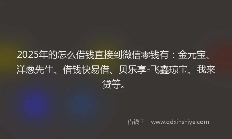 2025年的怎么借钱直接到微信零钱有：金元宝、洋葱先生、借钱快易借、贝乐享-飞鑫琼宝、我来贷等。