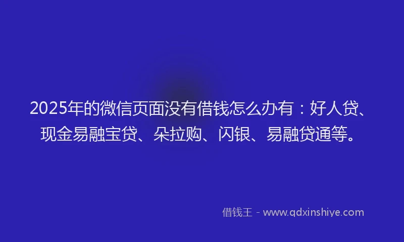 2025年的微信页面没有借钱怎么办有：好人贷、现金易融宝贷、朵拉购、闪银、易融贷通等。