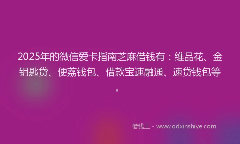 2025年的微信爱卡指南芝麻借钱有：维品花、金钥匙贷、便荔钱包、借款宝速融通、速贷钱包等。