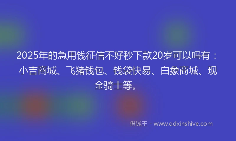 2025年的急用钱征信不好秒下款20岁可以吗有：小吉商城、飞猪钱包、钱袋快易、白象商城、现金骑士等。