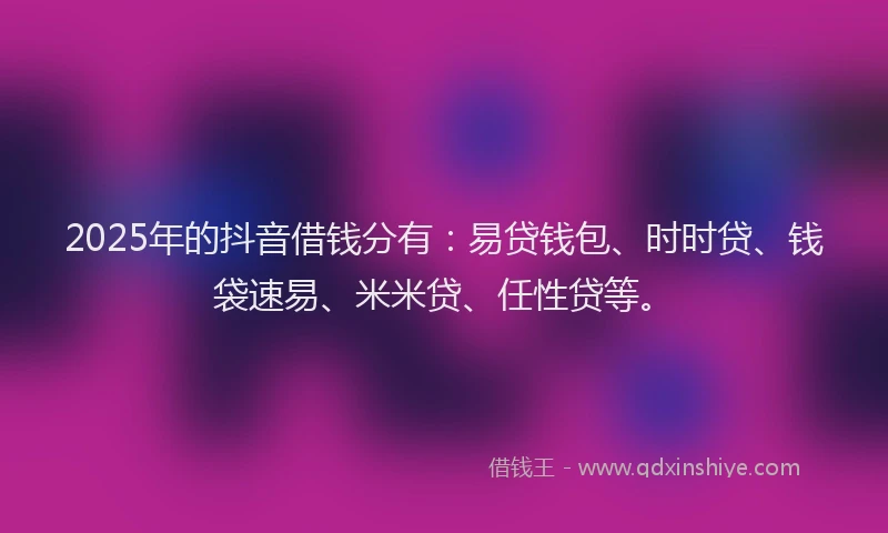 2025年的抖音借钱分有：易贷钱包、时时贷、钱袋速易、米米贷、任性贷等。
