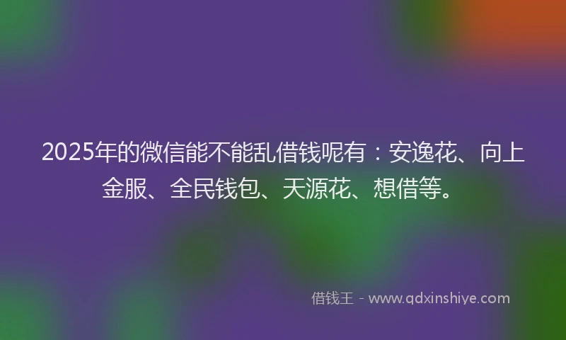 2025年的微信能不能乱借钱呢有：安逸花、向上金服、全民钱包、天源花、想借等。