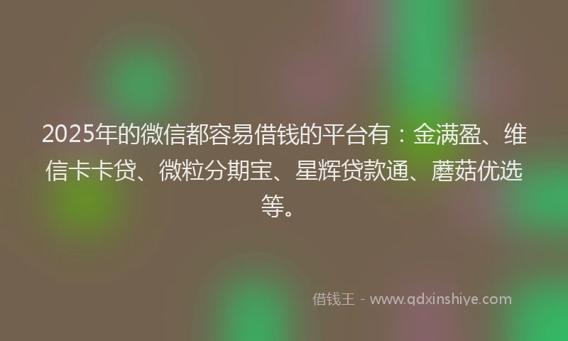 2025年的微信都容易借钱的平台有：金满盈、维信卡卡贷、微粒分期宝、星辉贷款通、蘑菇优选等。