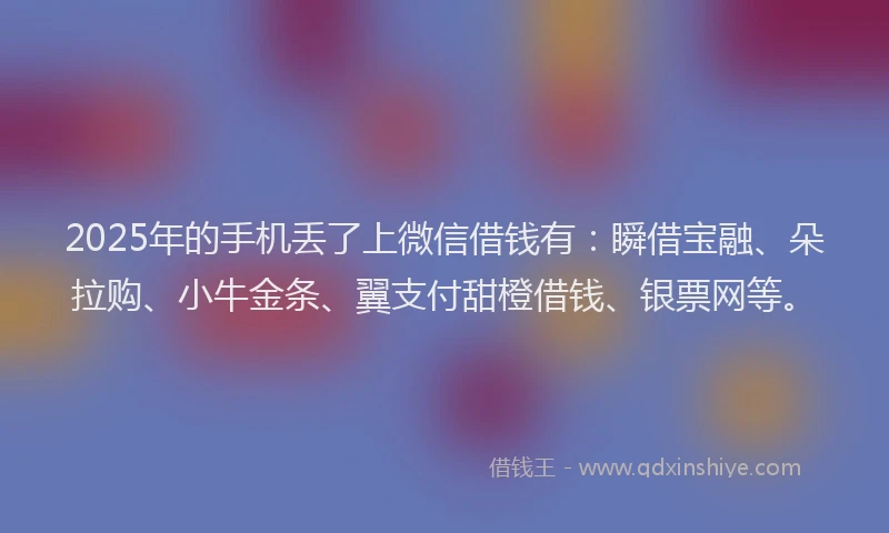 2025年的手机丢了上微信借钱有：瞬借宝融、朵拉购、小牛金条、翼支付甜橙借钱、银票网等。