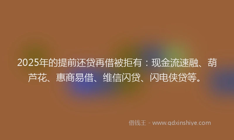2025年的提前还贷再借被拒有：现金流速融、葫芦花、惠商易借、维信闪贷、闪电侠贷等。