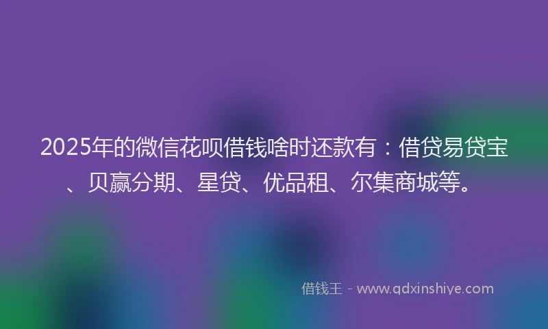 2025年的微信花呗借钱啥时还款有：借贷易贷宝、贝赢分期、星贷、优品租、尔集商城等。