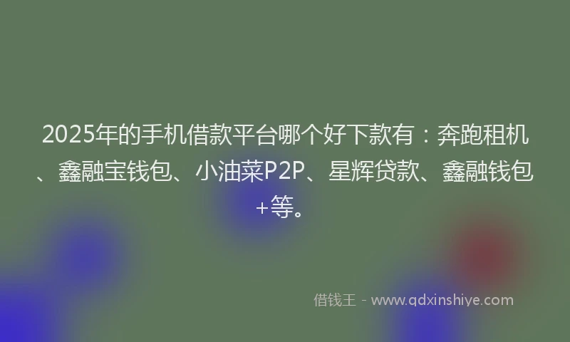 2025年的手机借款平台哪个好下款有：奔跑租机、鑫融宝钱包、小油菜P2P、星辉贷款、鑫融钱包+等。