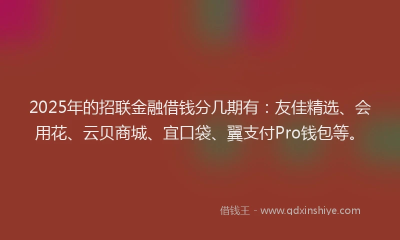 2025年的招联金融借钱分几期有：友佳精选、会用花、云贝商城、宜口袋、翼支付Pro钱包等。