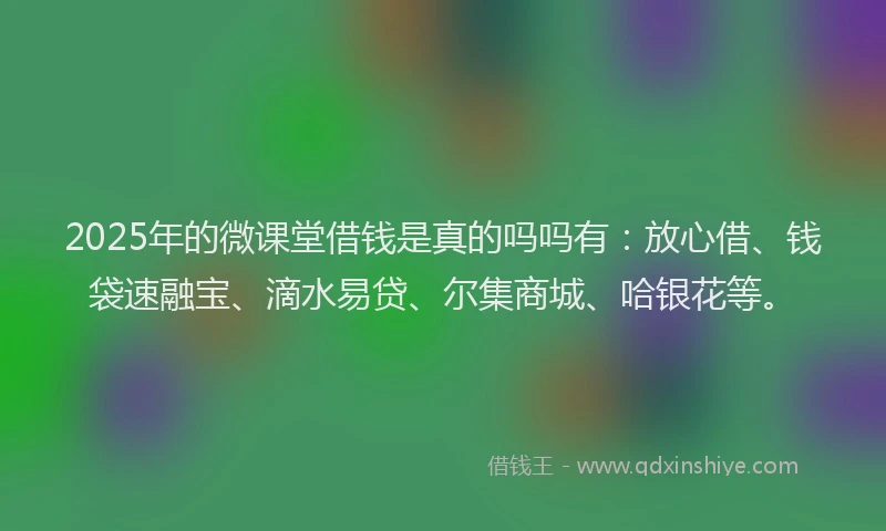 2025年的微课堂借钱是真的吗吗有：放心借、钱袋速融宝、滴水易贷、尔集商城、哈银花等。